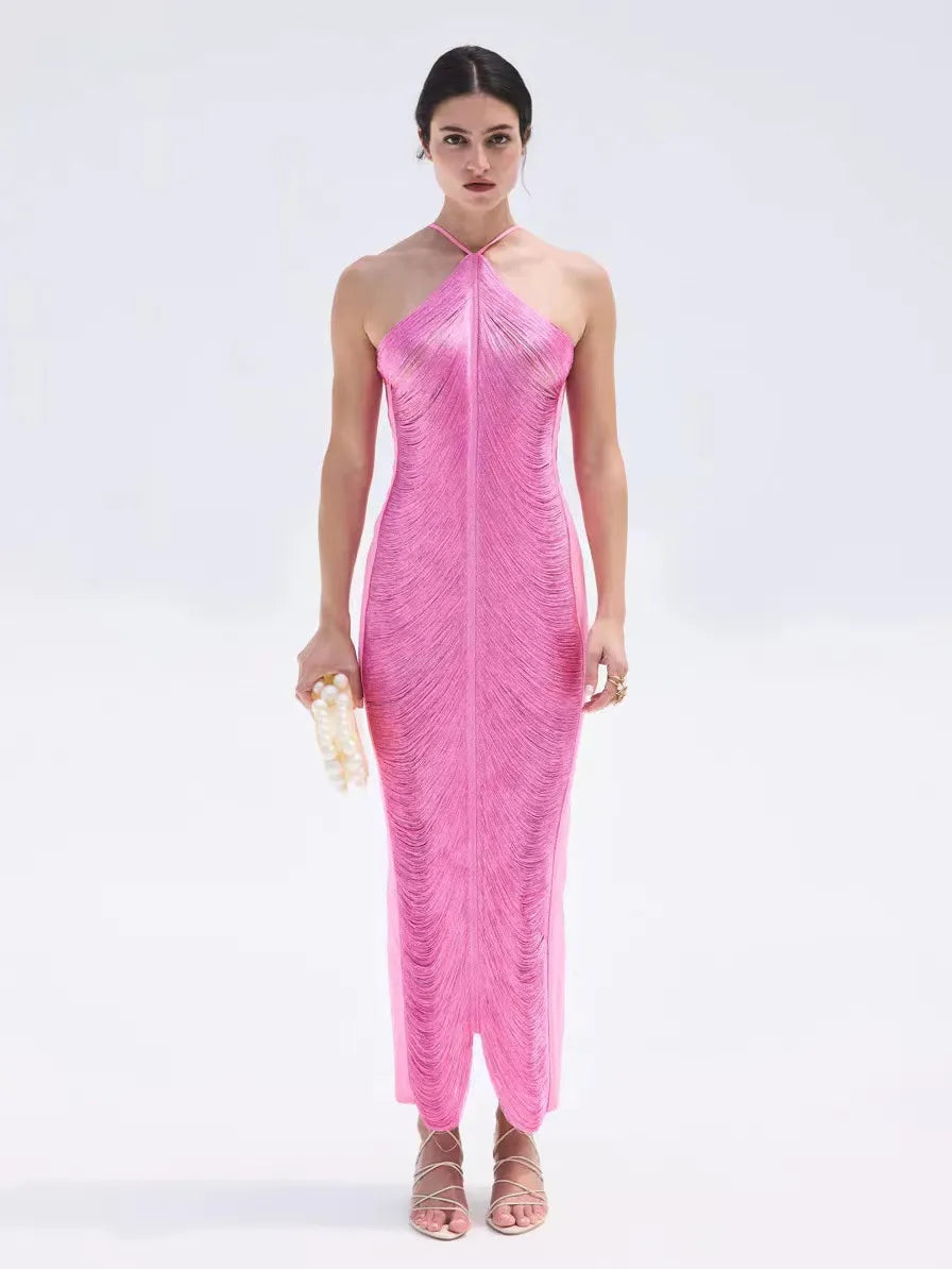Robe asymétrique à franges - Robe femme moderne à manches longues
