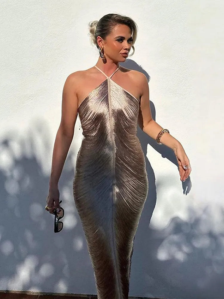 Robe asymétrique à franges - Robe femme moderne à manches longues