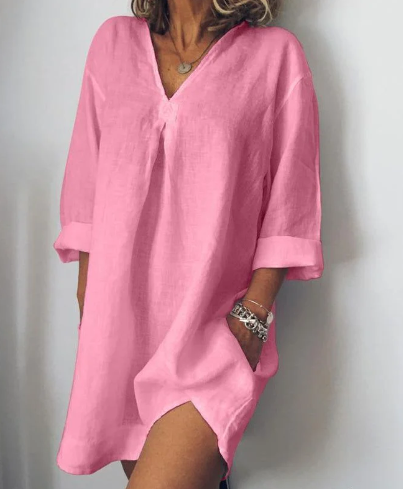 Robe d'été en coton pour femme - Style vintage avec manches courtes élégantes