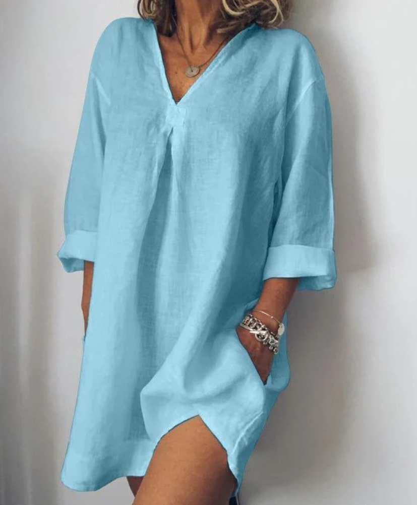 Robe d'été en coton pour femme - Style vintage avec manches courtes élégantes