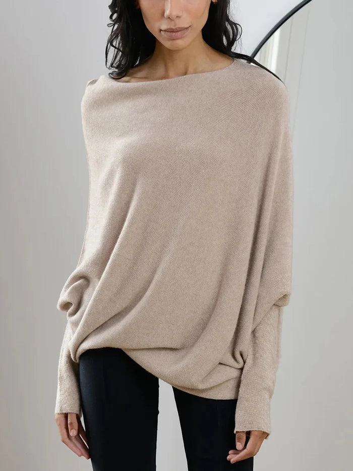 Pull Oversize Femme - Col Bateau - Manches Longues - Maille Douce et Confortable
