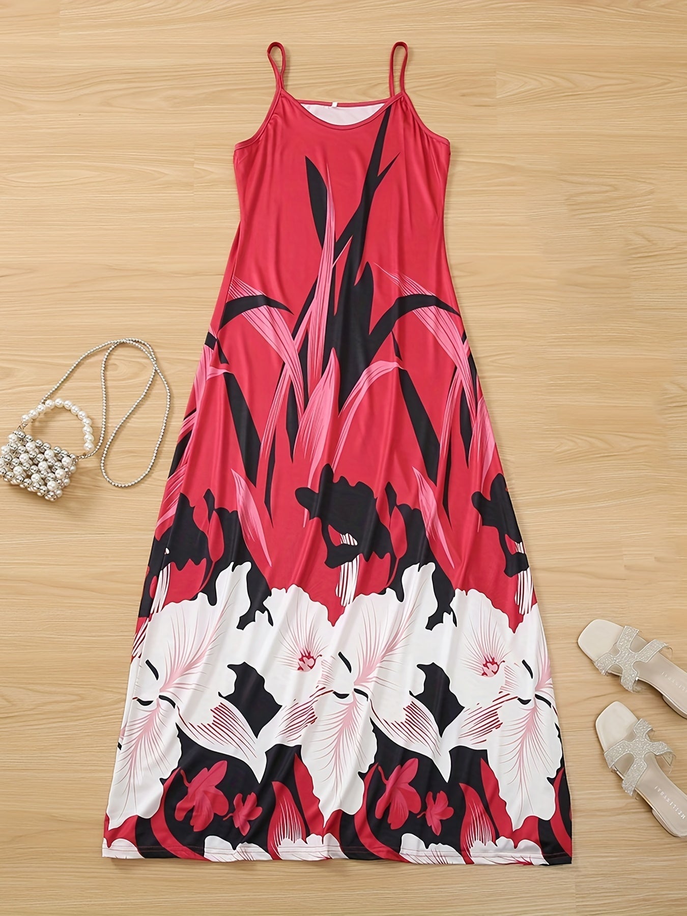 Robe à fines bretelles à imprimé fleuri - Polyvalente et élégante