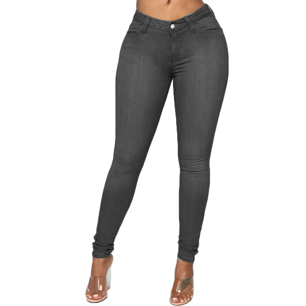 Jean Skinny Femme - Taille Mi-Haute - Coupe Ajustée - Confort Extensible