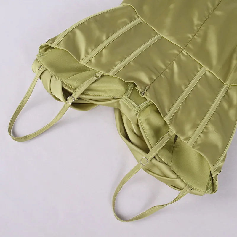 Robe Midi Femme - Satin Luxueux - Coupe Moulante - Corset Élégant - Bretelles Fines