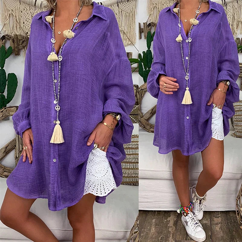 Chemise Femme - Manches Longues - Col Classique - Coupe Décontractée - Tissu Léger Respirant