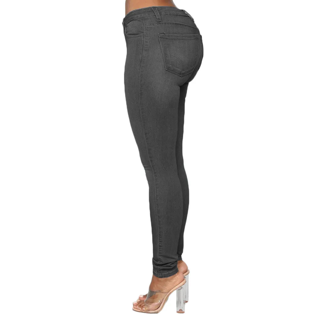 Jean Skinny Femme - Taille Mi-Haute - Coupe Ajustée - Confort Extensible