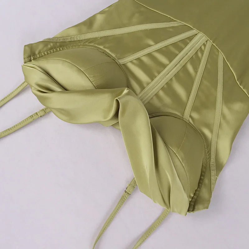 Robe Midi Femme - Satin Luxueux - Coupe Moulante - Corset Élégant - Bretelles Fines
