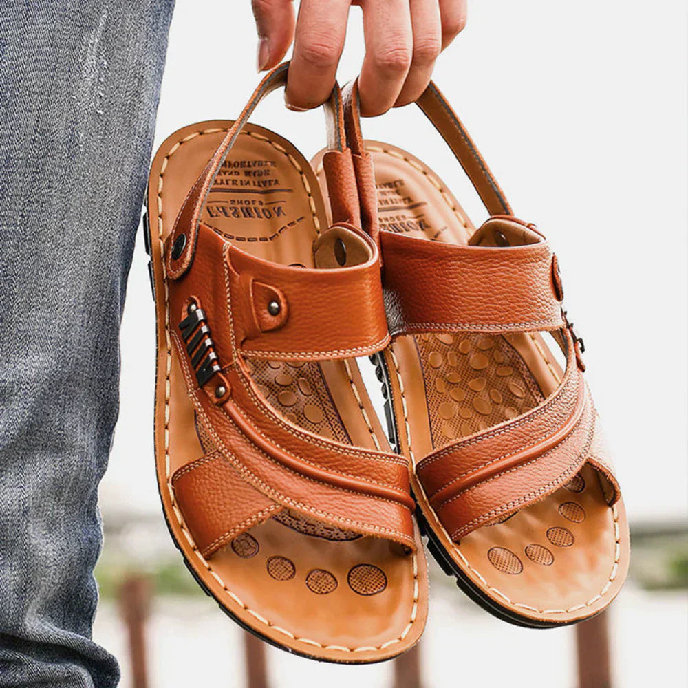 Sandales Orthopédiques Homme – Cuir Texturé – Semelle Confort – Ajustables et Antidérapantes