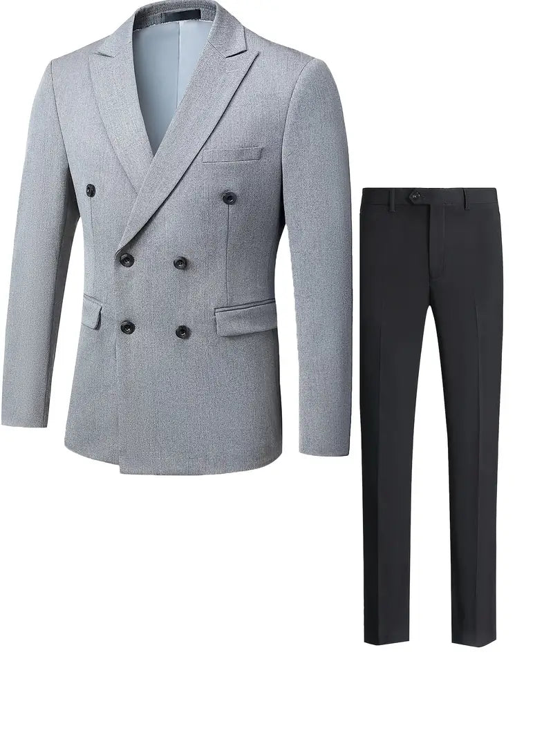 Costume Homme - Blazer Croisé 6 Boutons & Pantalon Droit - Élégant & Structuré