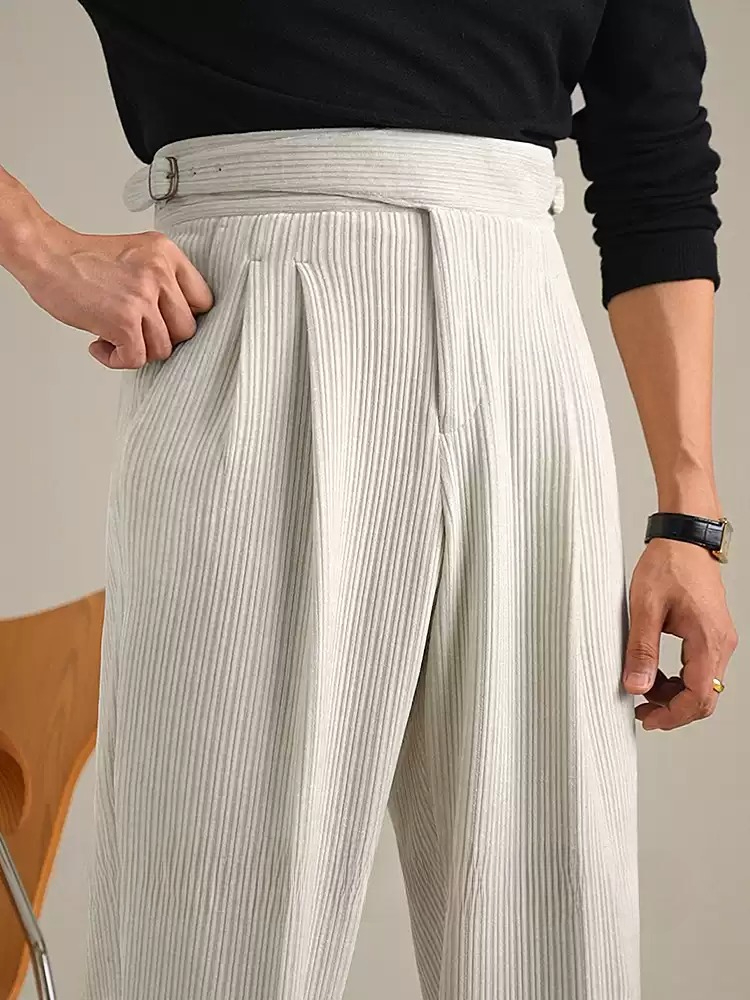 Pantalon à Pinces Homme - Taille Haute - Ajustable à Boucle - Style Élégant
