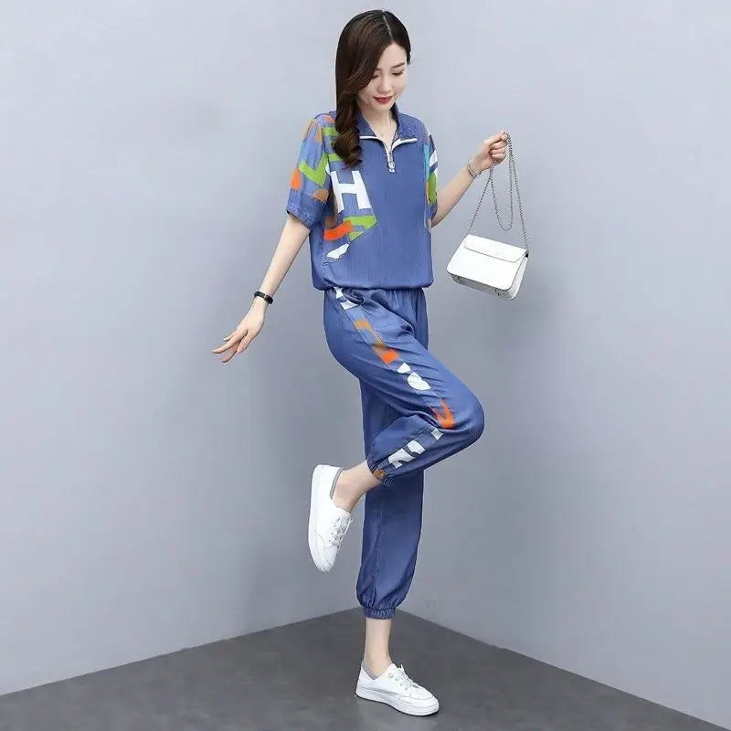 Ensemble décontracté femme en sweat - Deux pièces avec crop top et pantalon
