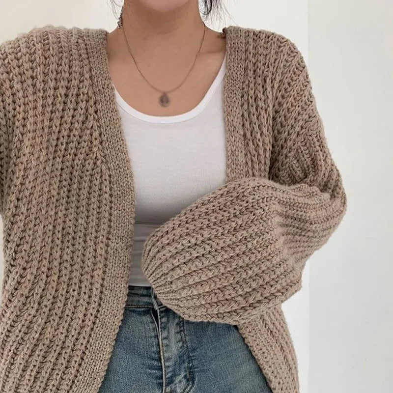 Cardigan En Maille Femme - Tricot Épais - Coupe Oversize - Manches Longues - Ouvert