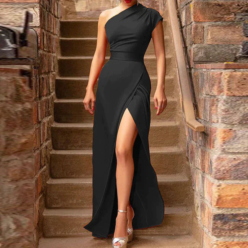 Robe de Soirée Femme - Asymétrique - Fendue - Cintrée à la Taille - Élégante