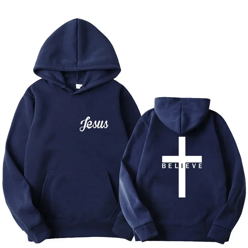 Sweat à Capuche Unisexe - Coton Confortable - Coupe Ample - Poche Kangourou - Motif Croix Religieux