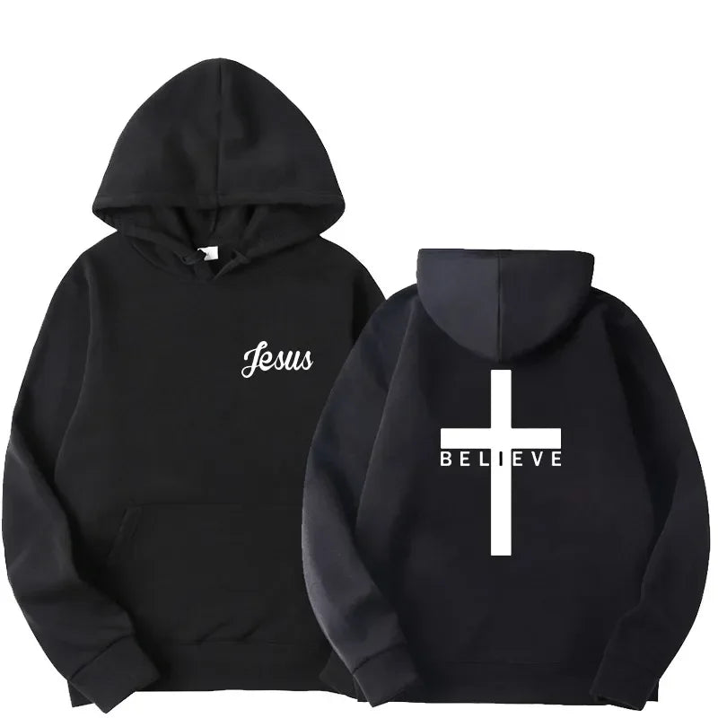 Sweat à Capuche Unisexe - Coton Confortable - Coupe Ample - Poche Kangourou - Motif Croix Religieux