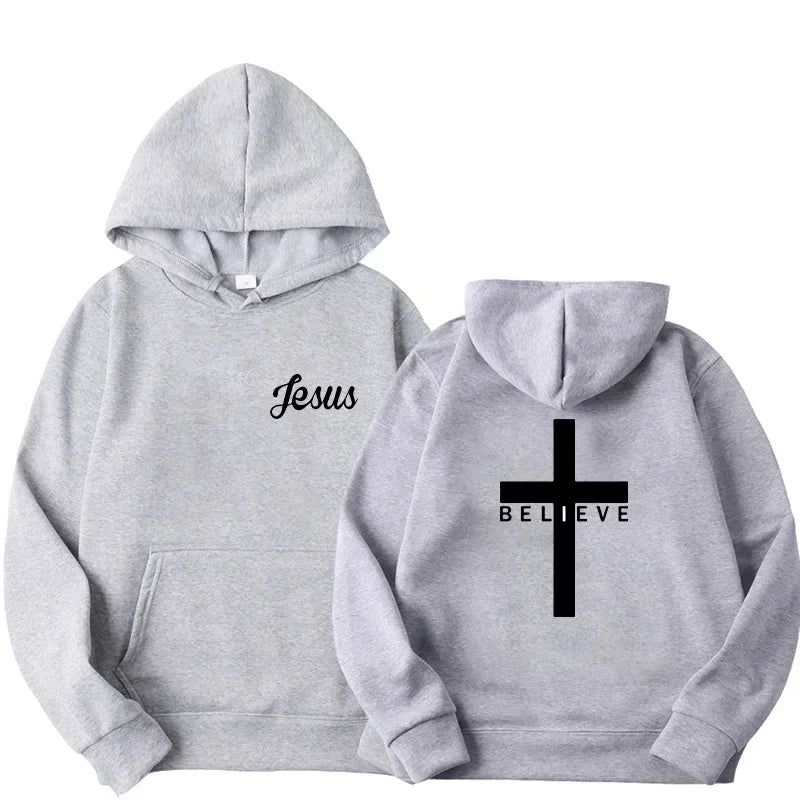 Sweat à Capuche Unisexe - Coton Confortable - Coupe Ample - Poche Kangourou - Motif Croix Religieux