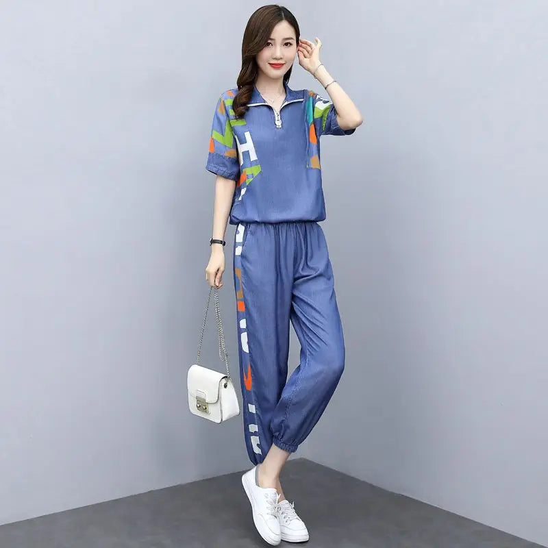 Ensemble décontracté femme en sweat - Deux pièces avec crop top et pantalon