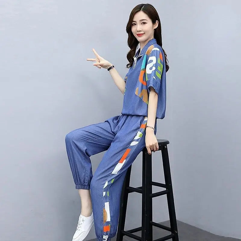 Ensemble décontracté femme en sweat - Deux pièces avec crop top et pantalon