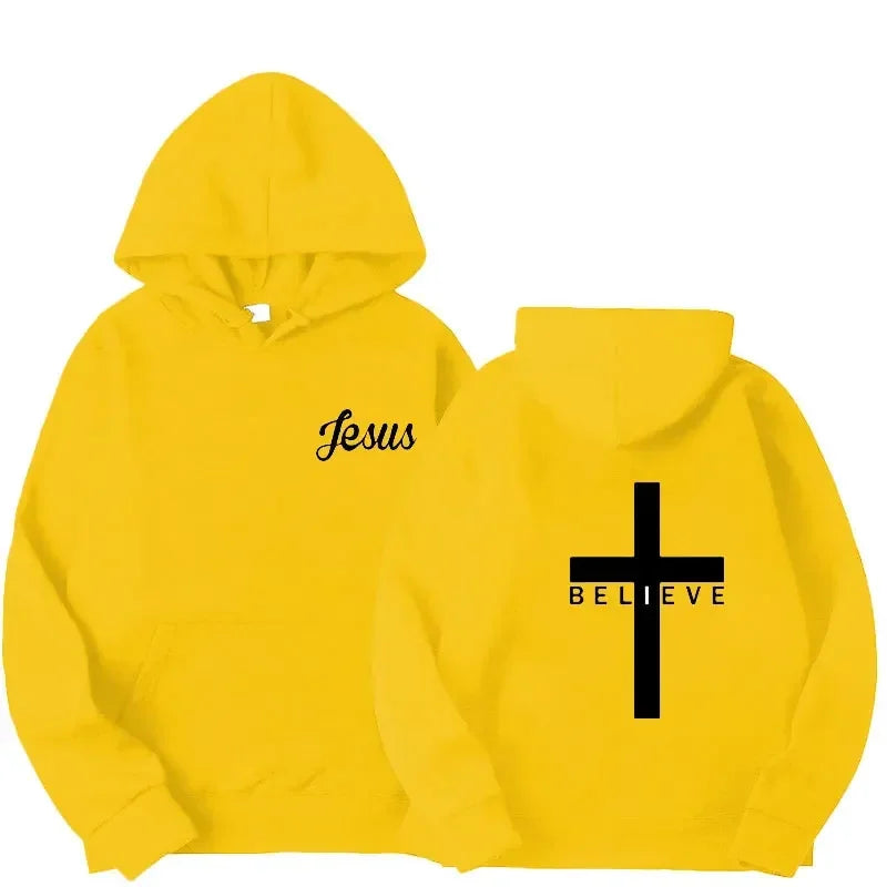 Sweat à Capuche Unisexe - Coton Confortable - Coupe Ample - Poche Kangourou - Motif Croix Religieux