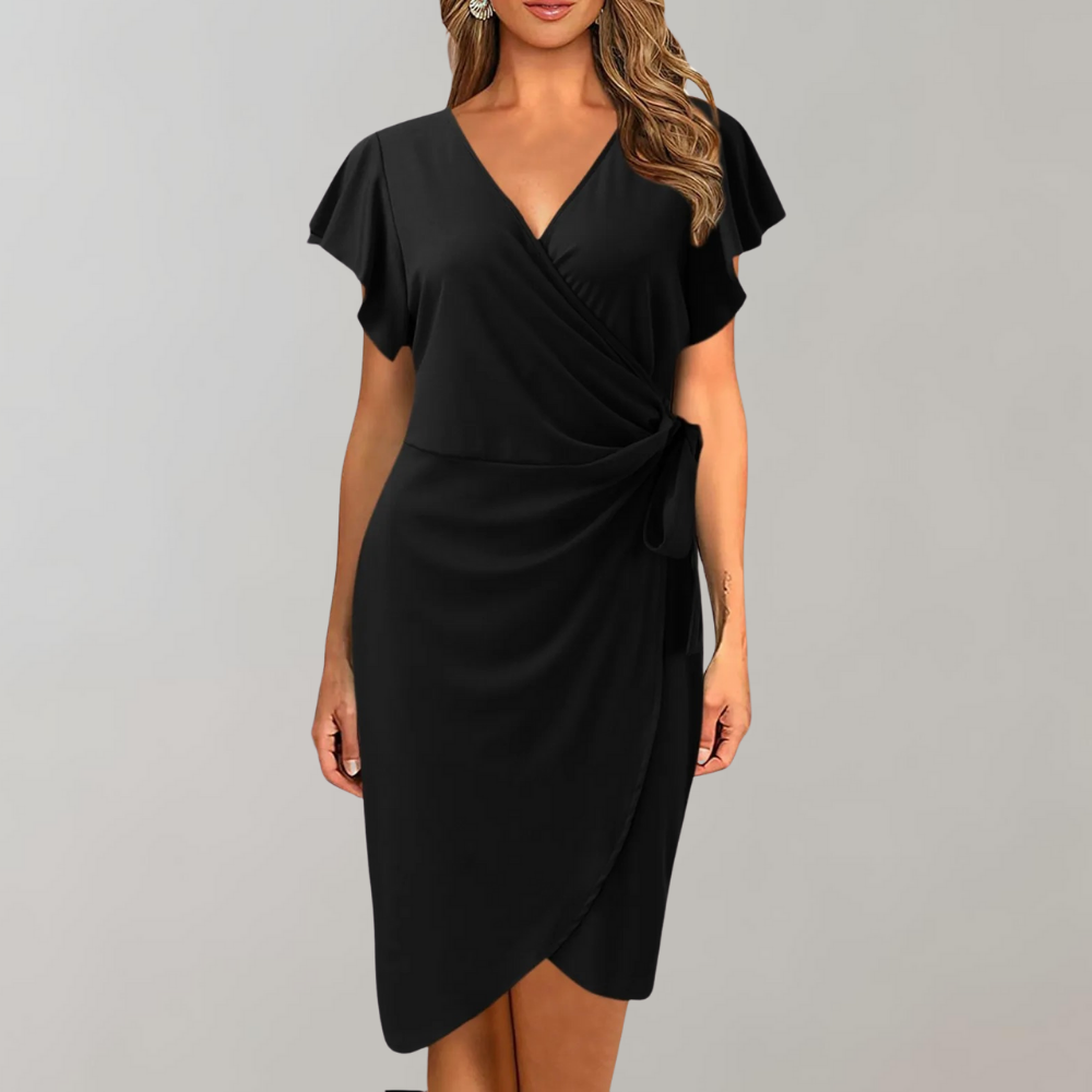 Robe Portefeuille Femme - Manches Courtes Volantées - Ceinture Ajustable - Élégante et Fluide
