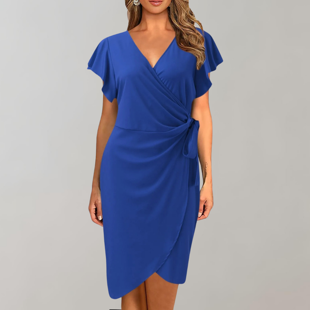 Robe Portefeuille Femme - Manches Courtes Volantées - Ceinture Ajustable - Élégante et Fluide