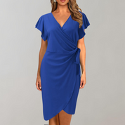 Robe Portefeuille Femme - Manches Courtes Volantées - Ceinture Ajustable - Élégante et Fluide