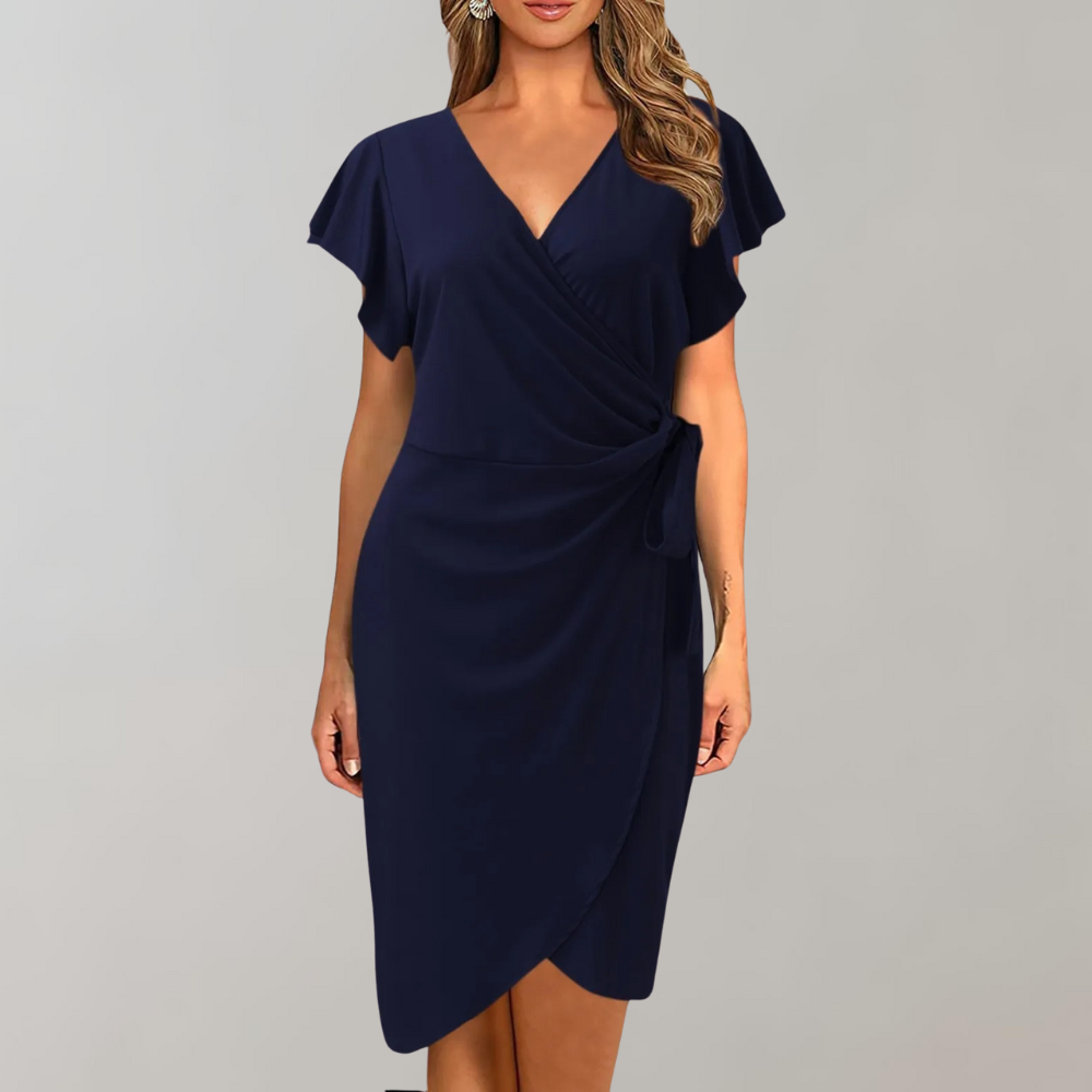Robe Portefeuille Femme - Manches Courtes Volantées - Ceinture Ajustable - Élégante et Fluide