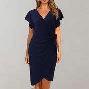 Robe Portefeuille Femme - Manches Courtes Volantées - Ceinture Ajustable - Élégante et Fluide