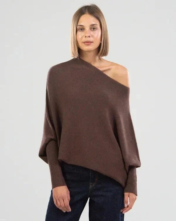 Pull Oversize Femme - Col Bateau - Manches Longues - Maille Douce et Confortable