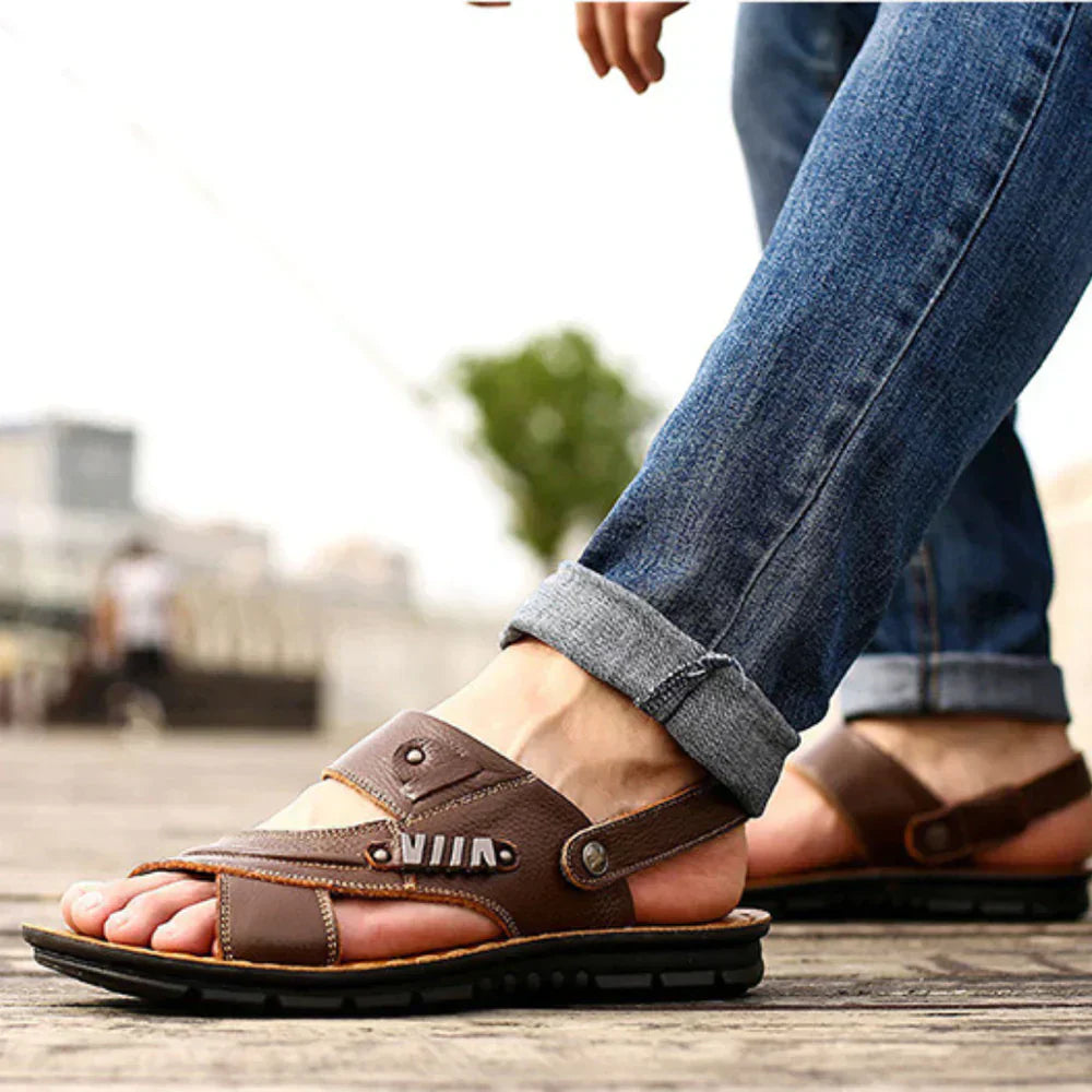 Sandales Orthopédiques Homme – Cuir Texturé – Semelle Confort – Ajustables et Antidérapantes